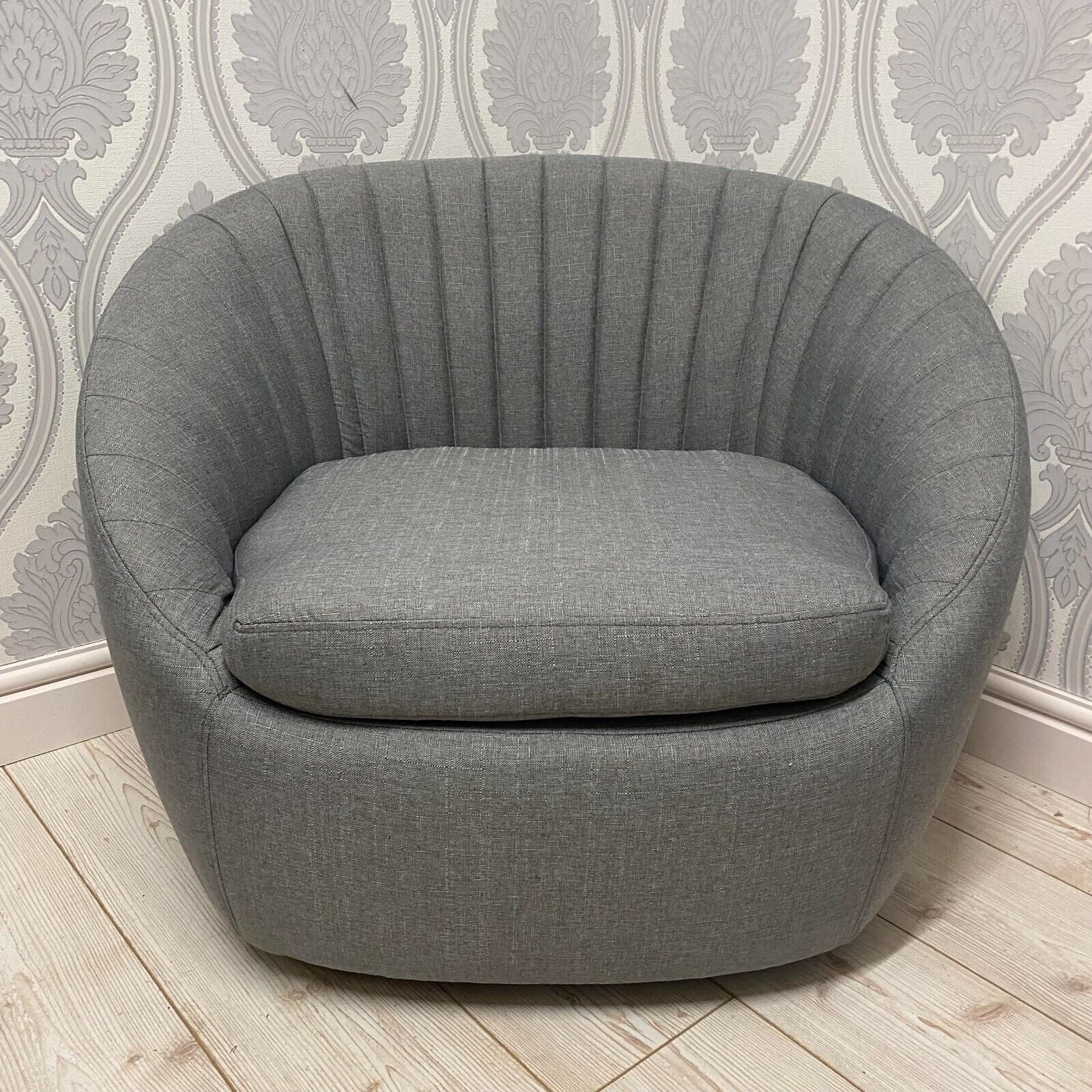 Durable Grey Linen Tub Swivel Dining Chair with Padded Seat for Bedroom, Office
