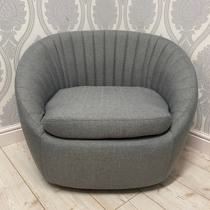 Durable Grey Linen Tub Swivel Dining Chair with Padded Seat for Bedroom, Office