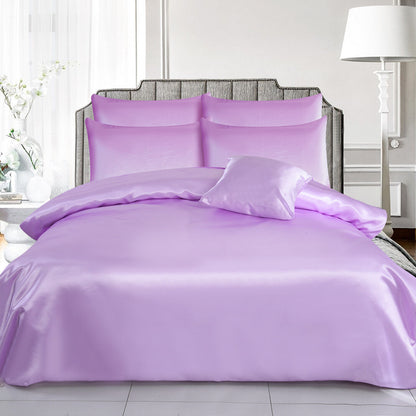 ROOEE 6PCS Satin Silk Complete Bedding Set Fitted Sheet Duvet Cover Pillow Cases