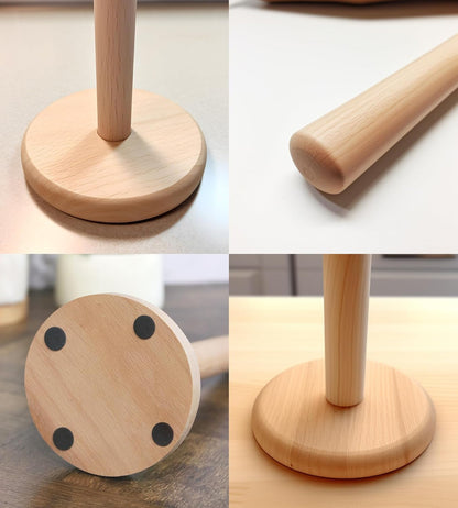 Wooden Paper Towel Holder Countertop - Solid Beechwood Paper Towel Dispenser Stand with Anti-Skid Base