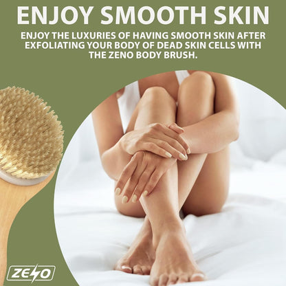 SHOWER BODY BRUSH BACK SCRUBBER with LONG HANDLE NATURAL BRISTLES EXFOLIATING