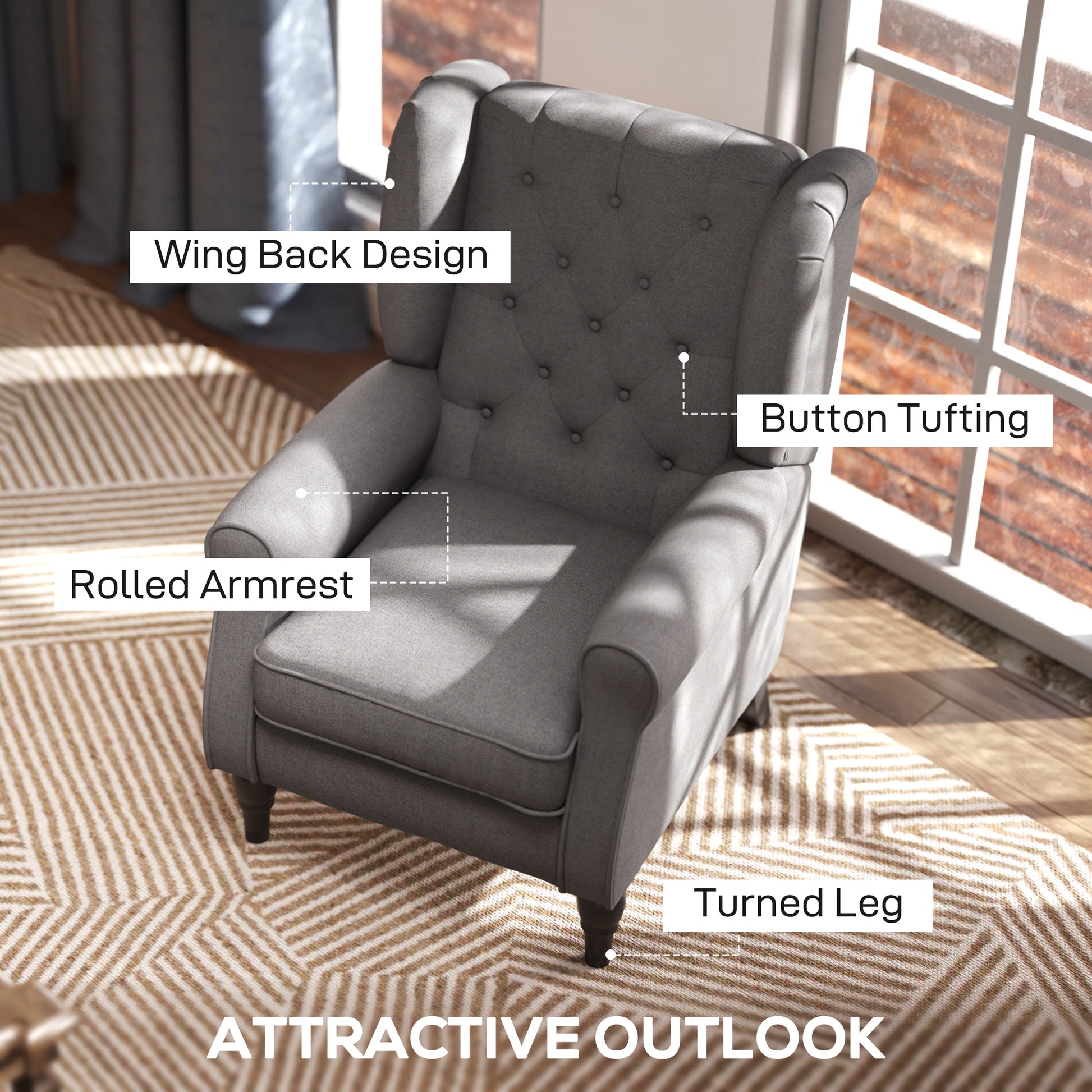 Retro Accent Chair Wingback Armchair with Wood Frame for Living Room
