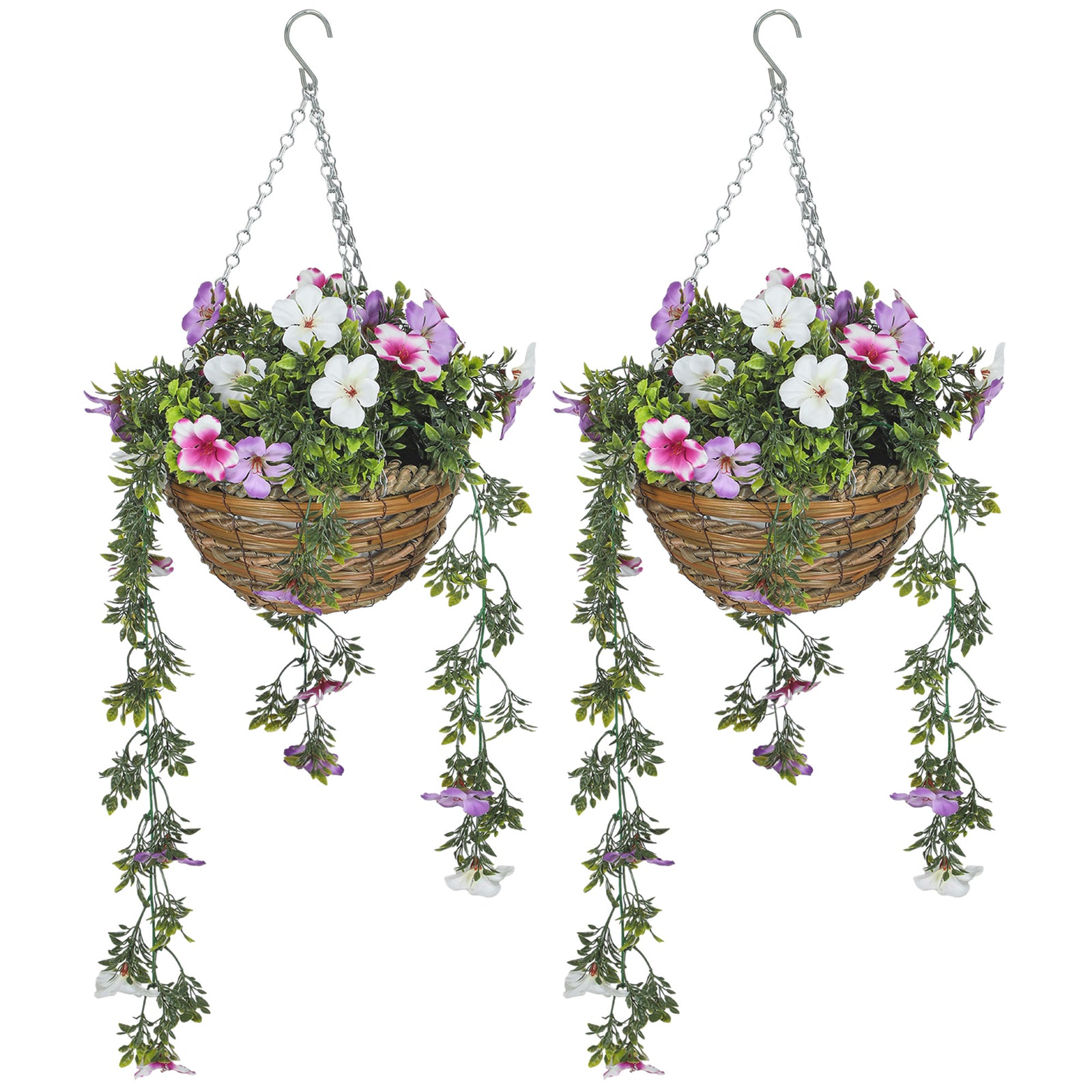 HOMCOM Set of 2 Artificial Plants, Azalea Flowers in Basket