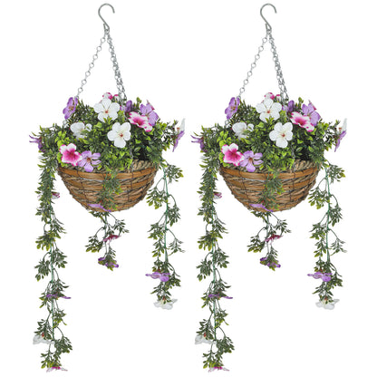 HOMCOM Set of 2 Artificial Plants, Azalea Flowers in Basket