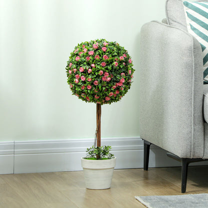 HOMCOM Set of 2 Artificial Plants with Rose Flower in Pot, 60Cm, Pink