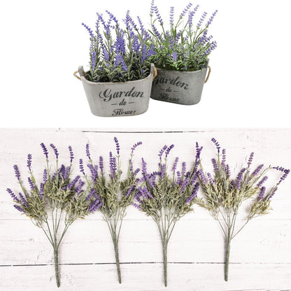 Artificial Lavender Flowers in Bundles Fake Silk Faux Lavender Plant Wooden Pots