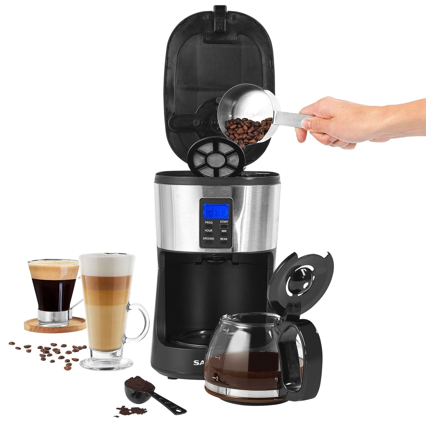 Salter Coffee Maker Machine Caffé Bean to Jug Grind & Brew (Open Box)