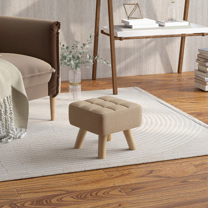 Footstool with Wood Legs, Fabric Foot Stool for Living Room, Bedroom
