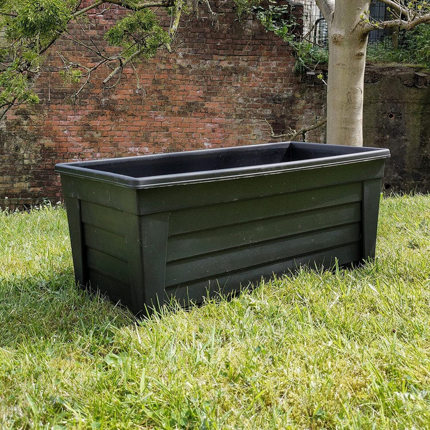 Plant Pot Trough Extra Long Plastic Planter Outdoor Garden 55Cm Black/Brown