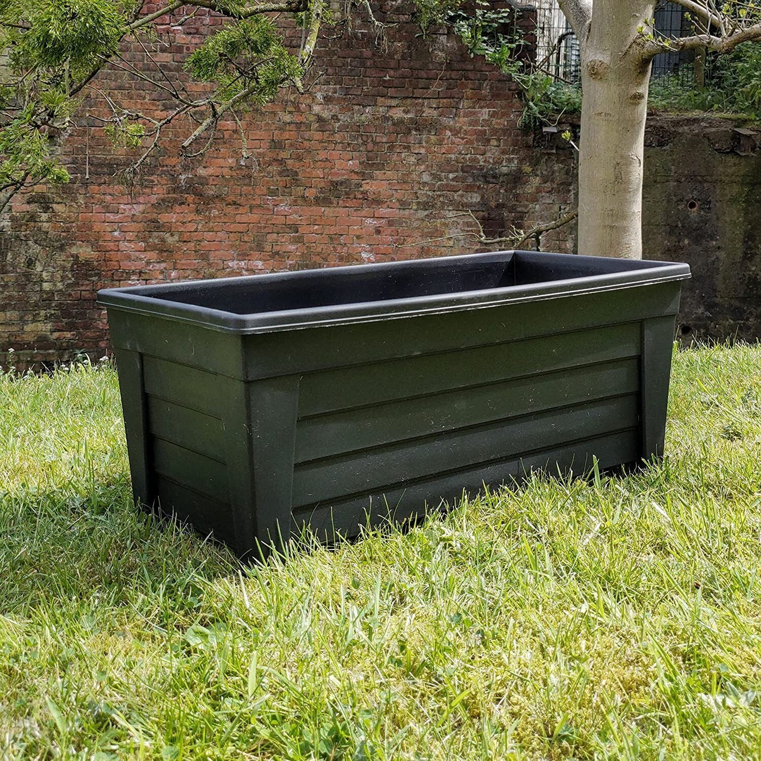 Plant Pot Trough Extra Long Plastic Planter Outdoor Garden 55Cm Black/Brown