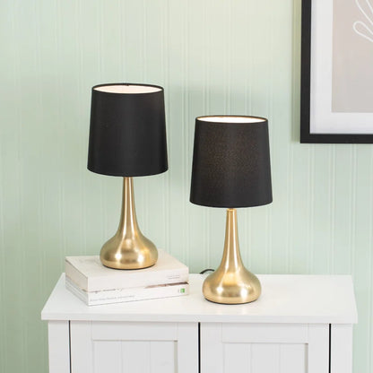 Akaysha Pair of Brushed Gold Touch Table Lamps with Fabric Shade