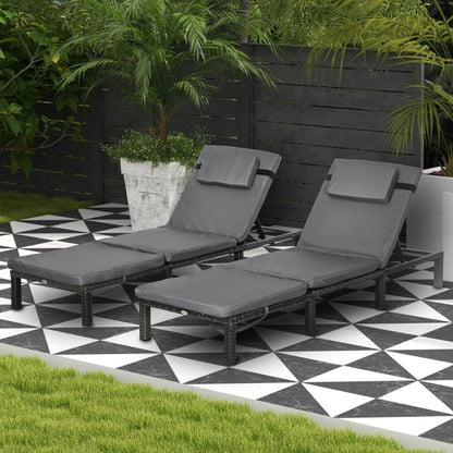 Rattan Sun Loungers Set of 2 W/ 5-Level Adjustable Backrest Headrest