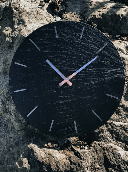 Indoor Outdoor Hand Finished Kitchen Grey Slate & Silver Wall Clock Natural