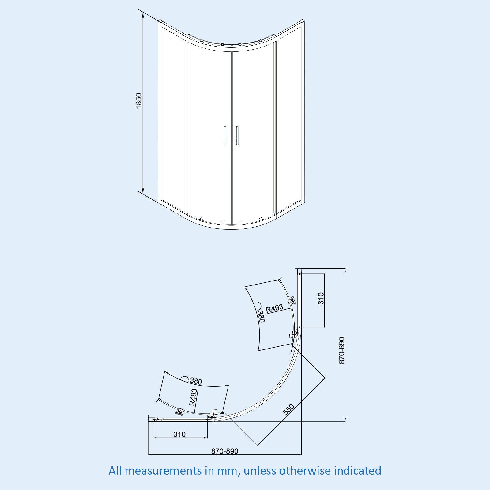Saturn Black Framed Quadrant 1850 X 870 Corner Shower Enclosure & Tray