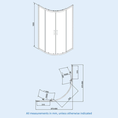 Saturn Black Framed Quadrant 1850 X 870 Corner Shower Enclosure & Tray