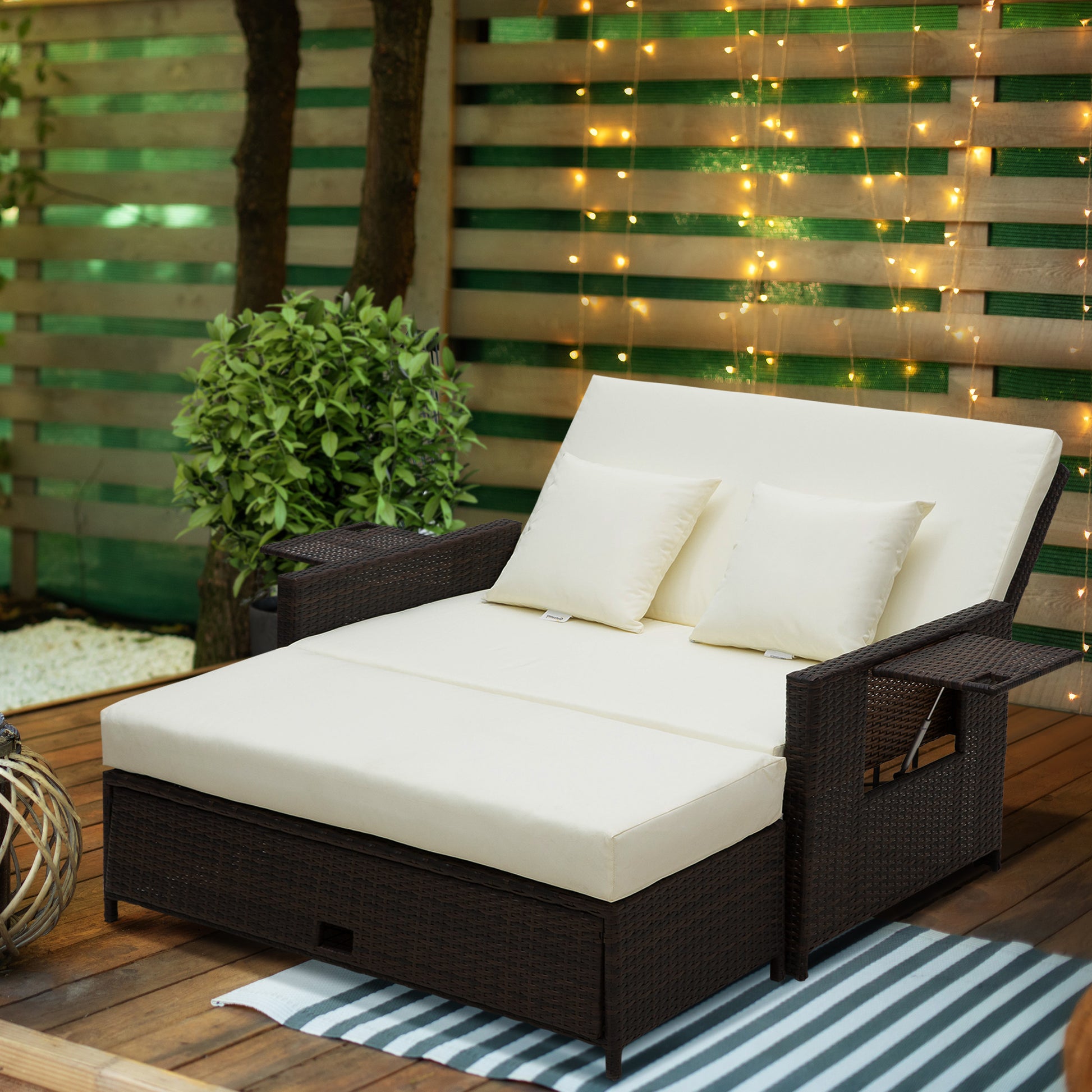 Garden Rattan Furniture Set 2 Seater Patio Sun Lounger Daybed Sunbed