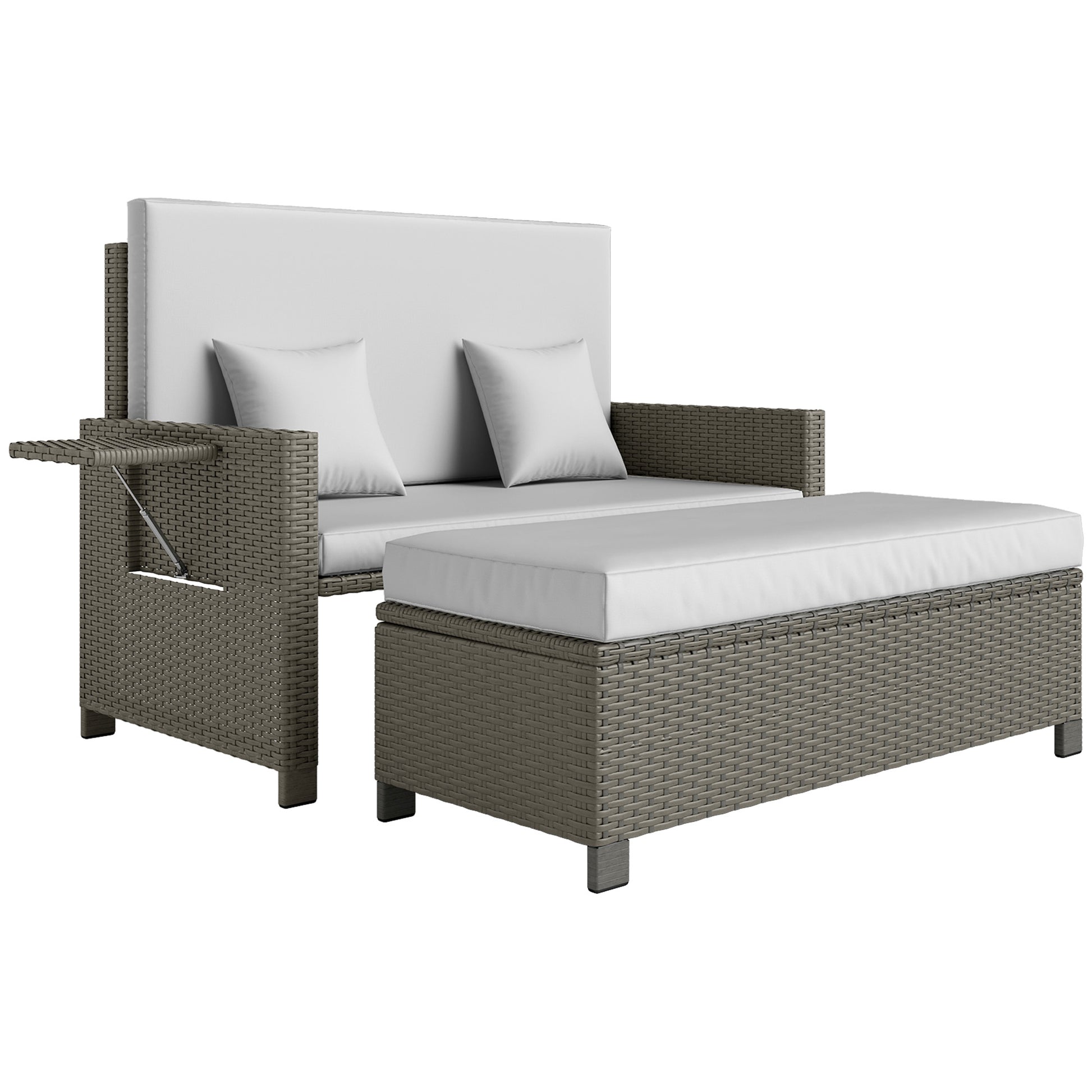 Garden Rattan Furniture Set 2 Seater Patio Sun Lounger Daybed Sunbed