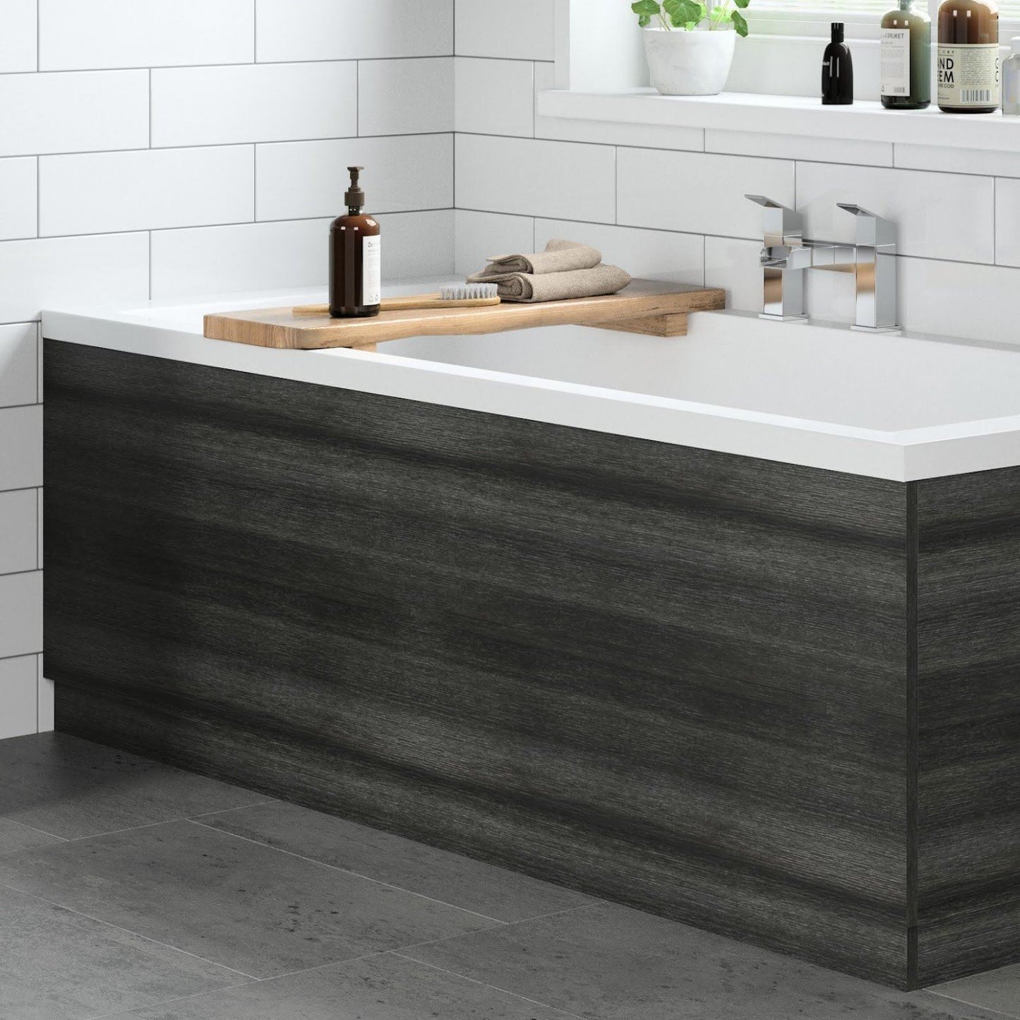 Modern Bathroom 1700 Front & 700 End Bath Panel Pack MDF Charcoal Grey Plinth