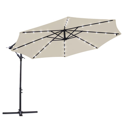 3M LED Powered Banana Parasol Outdoor Garden Hanging Cantilever Umbrella Crank