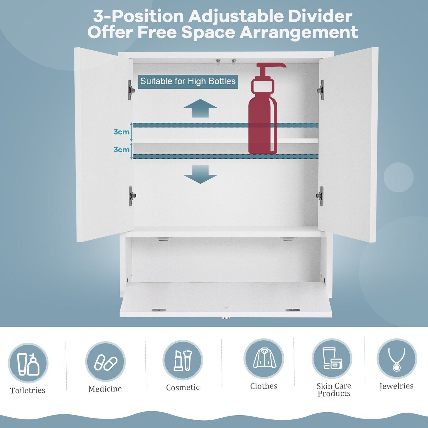 Wall-Mounted Bathroom Mirror Cabinet with Adjustable Shelf