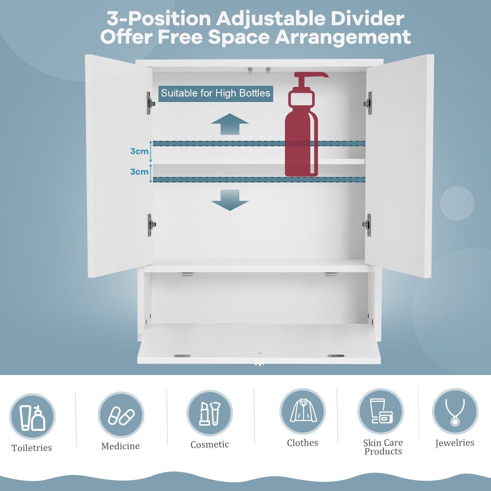 Wall-Mounted Bathroom Mirror Cabinet with Adjustable Shelf