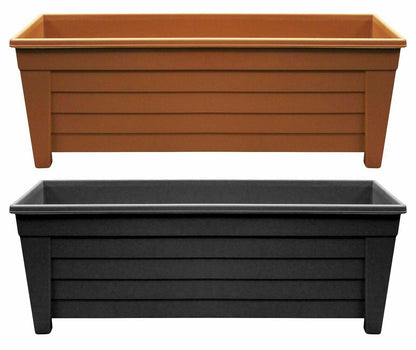 Plant Pot Trough Extra Long Plastic Planter Outdoor Garden 55Cm Black/Brown