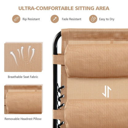 Folding Zero Gravity Chairs Outdoor Patio Recliners with Removable Headrests