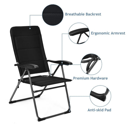 2-Piece Padded Patio Lounger Chair with 7 Adjustable Backrest Positions
