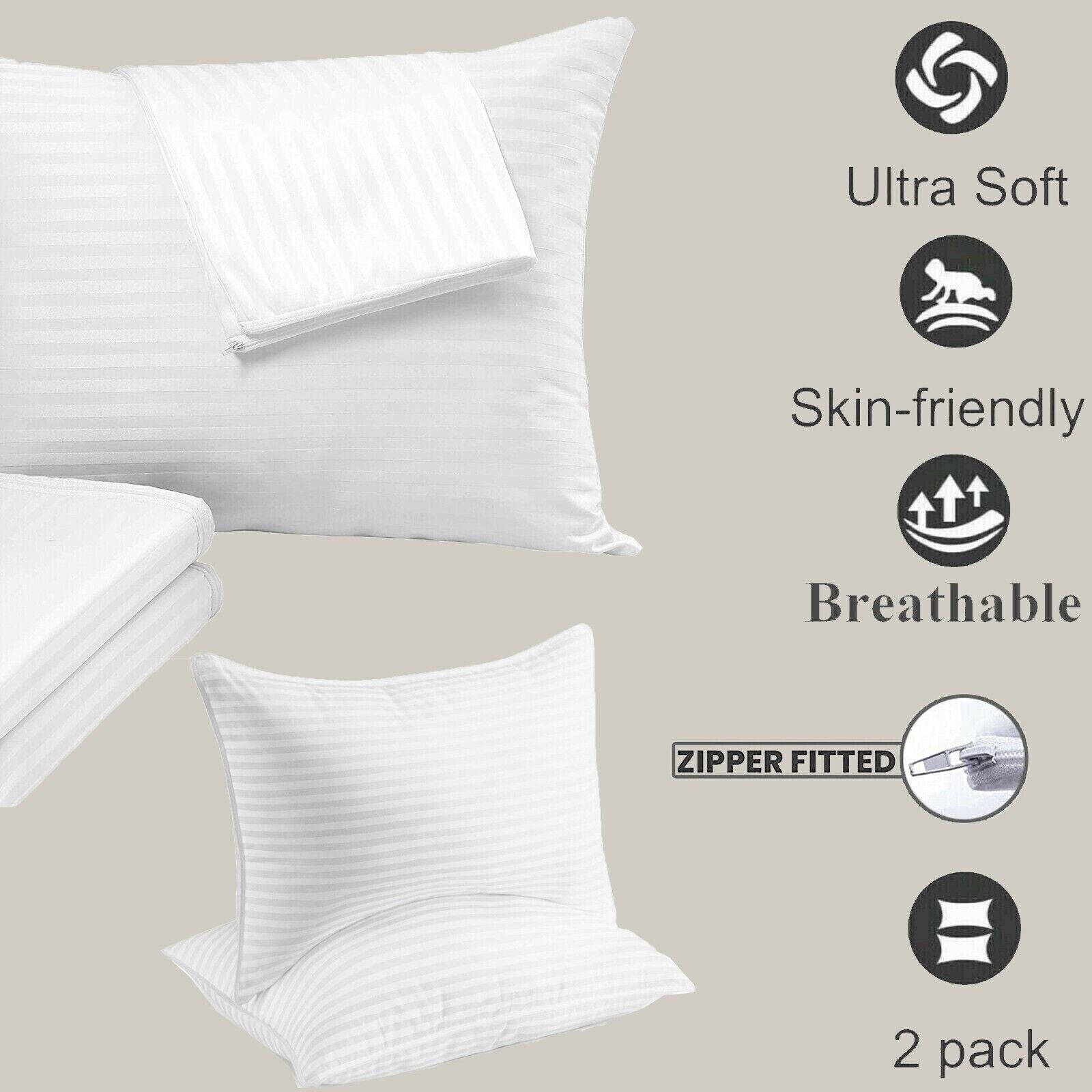 Pack of 4 Zipped WATERPROOF QUILTED Pillow Protectors Hypoallergenic Soft Covers