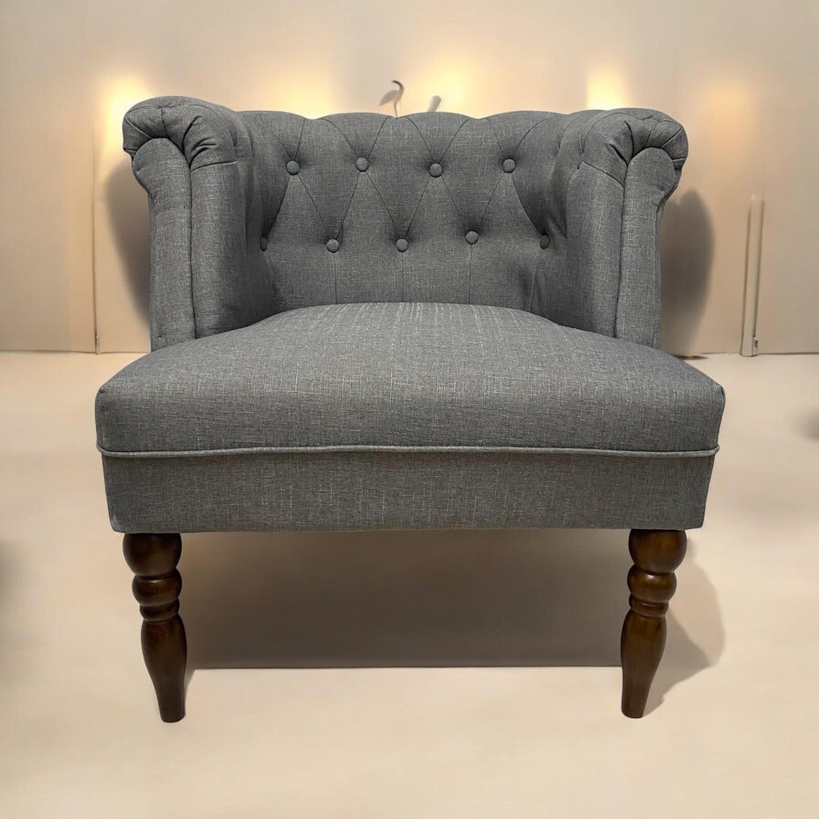 Durable Grey Linen Tub Barrel/Dining Armchair - Stylish Padded Chair for Bedroom