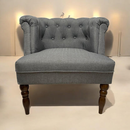 Durable Grey Linen Tub Barrel/Dining Armchair - Stylish Padded Chair for Bedroom