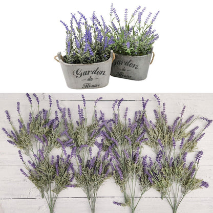 Artificial Lavender Flowers in Bundles Fake Silk Faux Lavender Plant Wooden Pots
