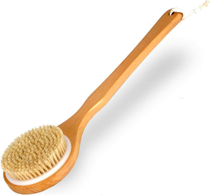 SHOWER BODY BRUSH BACK SCRUBBER with LONG HANDLE NATURAL BRISTLES EXFOLIATING