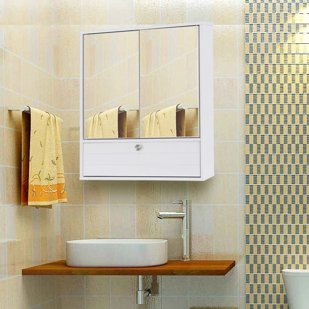 Wall-Mounted Bathroom Mirror Cabinet with Adjustable Shelf