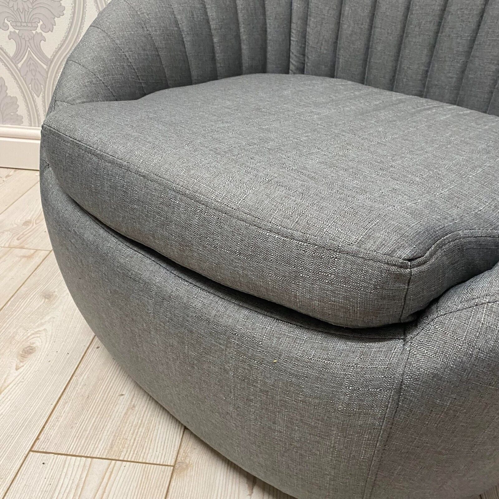 Durable Grey Linen Tub Swivel Dining Chair with Padded Seat for Bedroom, Office