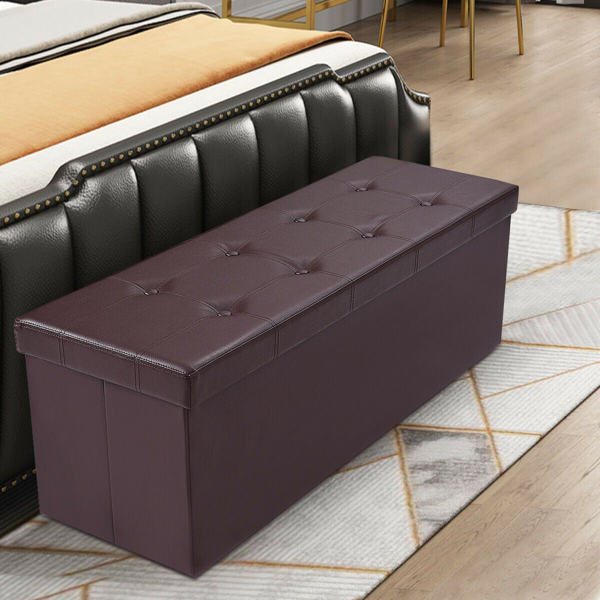 Folding Storage Ottoman Bench with Lid for Living Room