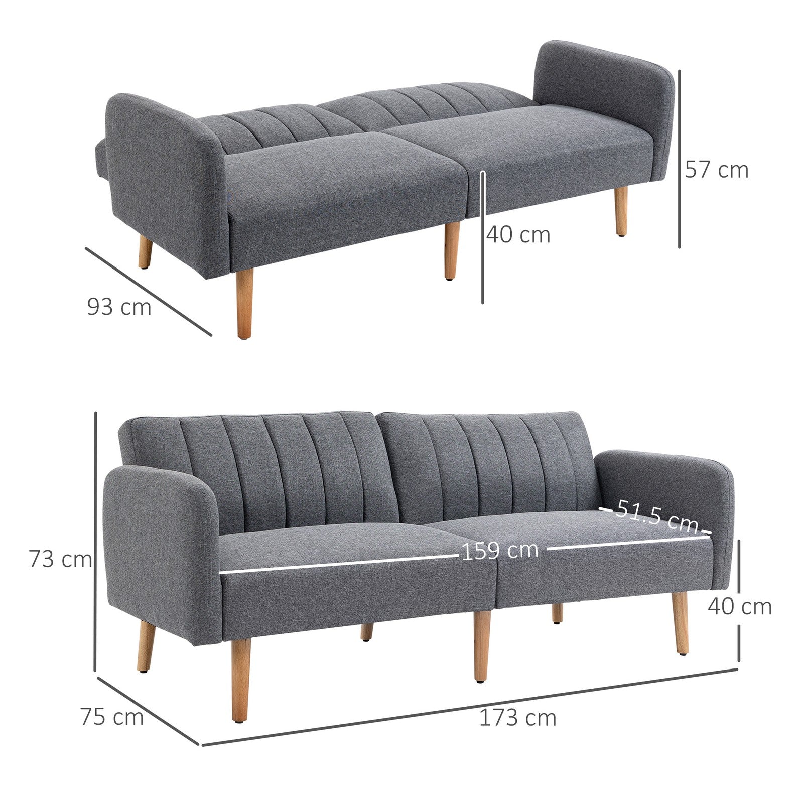 HOMCOM 3 Seater Sofa Bed W/ Adjustable Backrest for Living Room, Guest Room