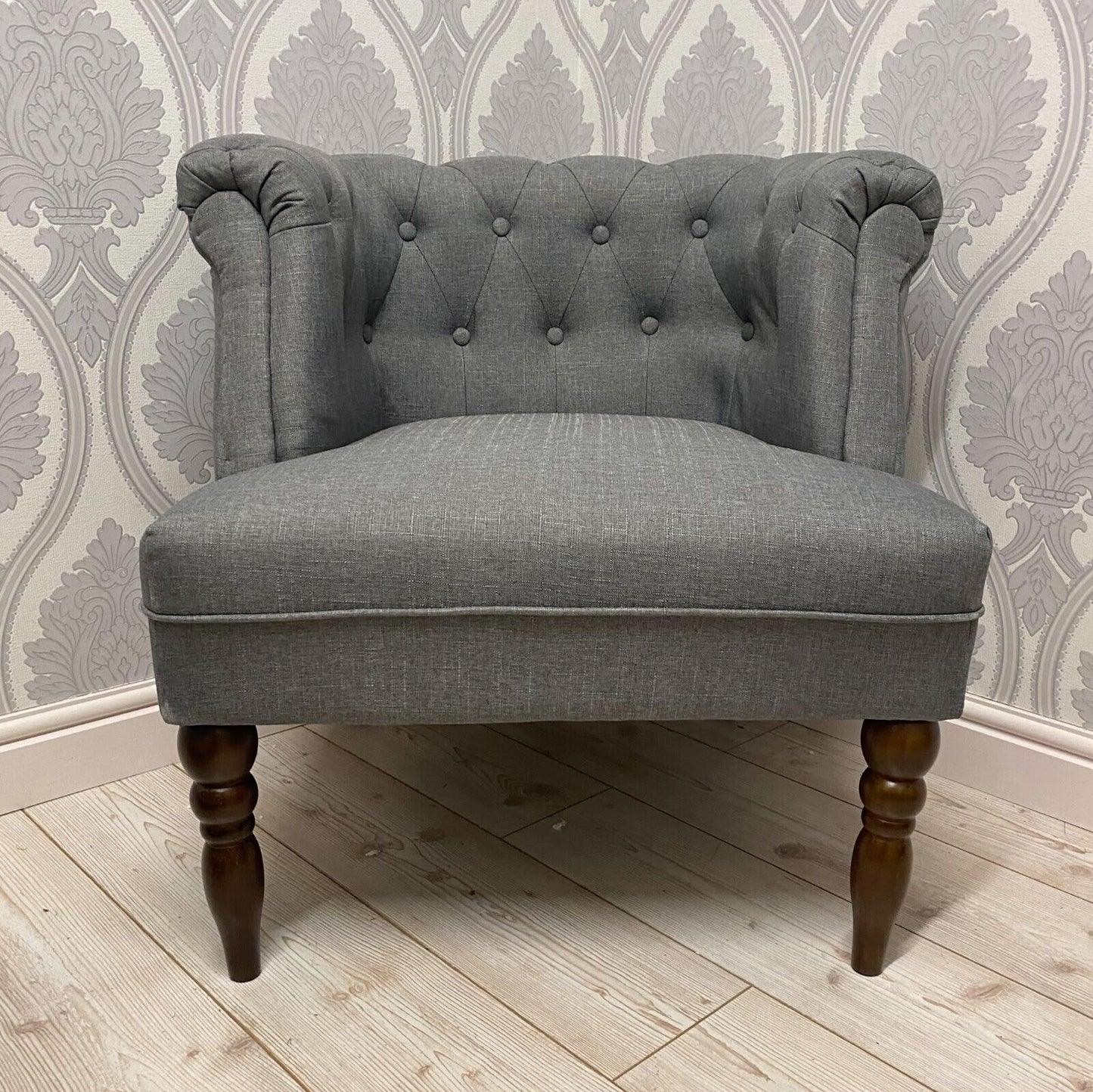 Durable Grey Linen Tub Barrel/Dining Armchair - Stylish Padded Chair for Bedroom