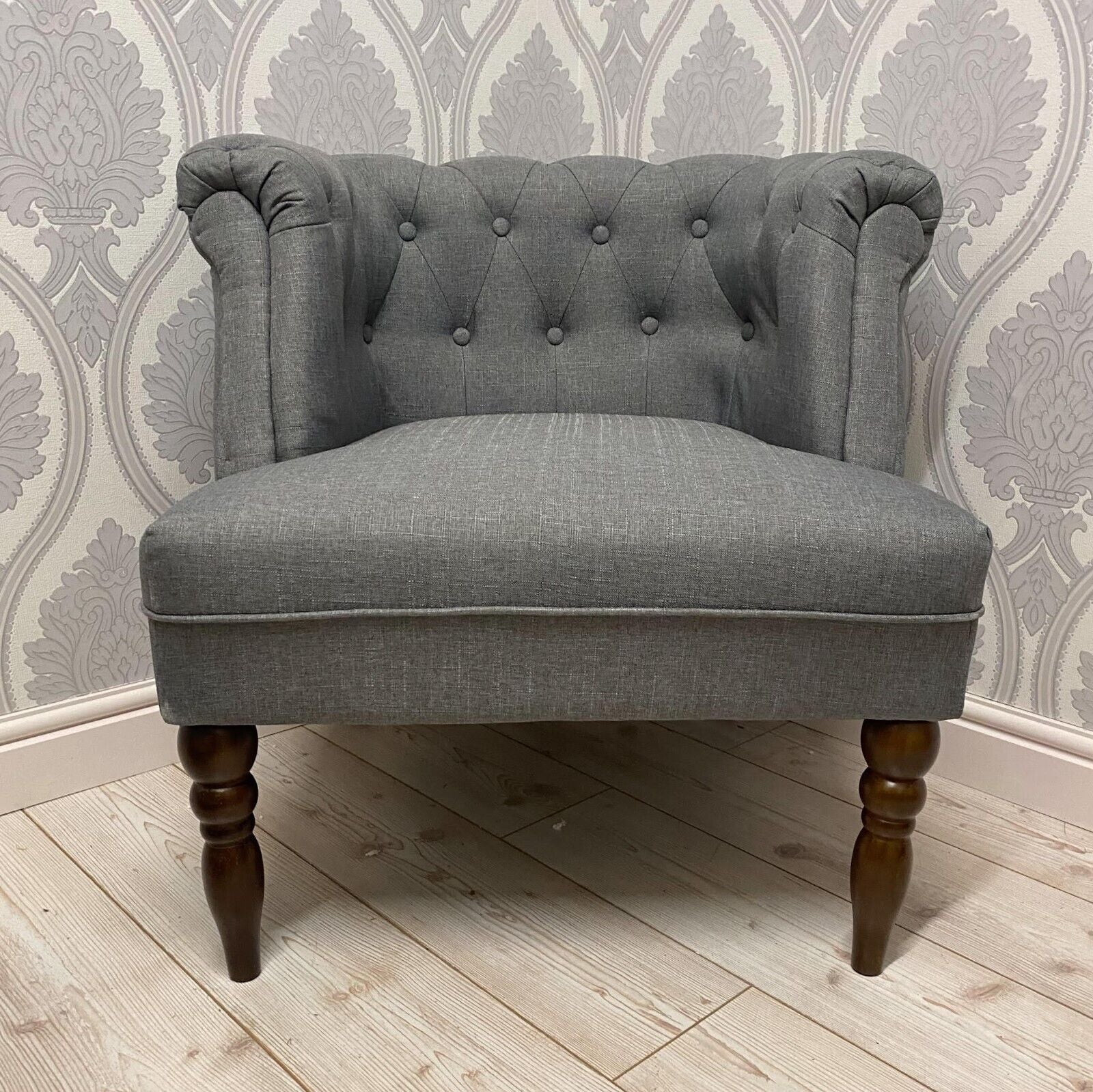 Durable Grey Linen Tub Barrel/Dining Armchair - Stylish Padded Chair for Bedroom