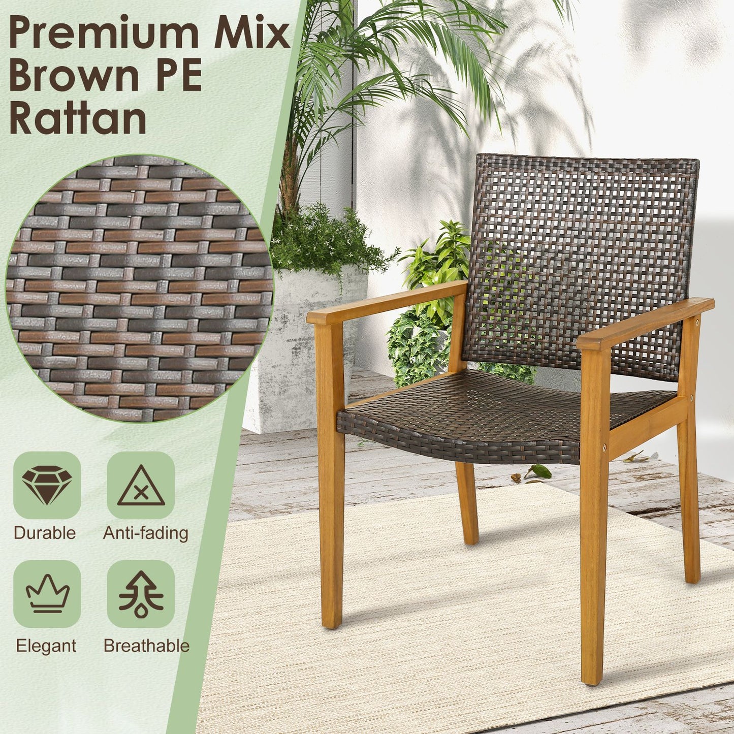 Outdoor Acacia Wood and PE Wicker Chairs with Armrests