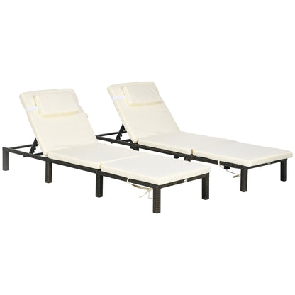 Rattan Sun Loungers Set of 2 W/ 5-Level Adjustable Backrest Headrest