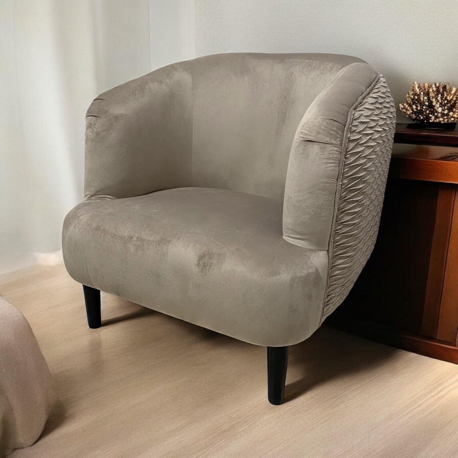 Stylish Design Velvet Tub Chair Accent Armchair Grey Barrel Chair for Bedroom