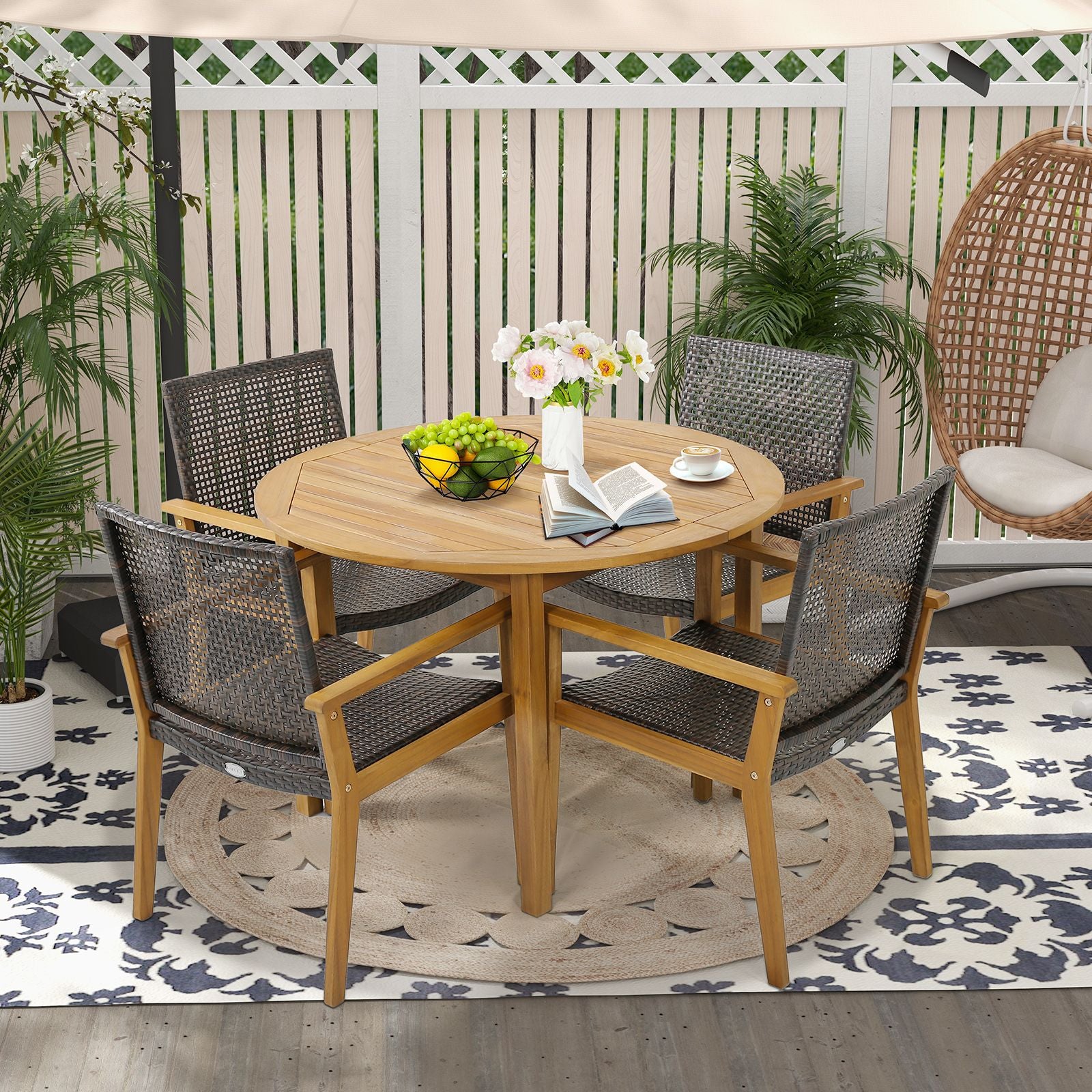 Outdoor Acacia Wood and PE Wicker Chairs with Armrests