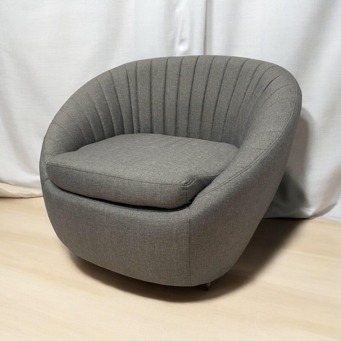 Durable Grey Linen Tub Swivel Dining Chair with Padded Seat for Bedroom, Office