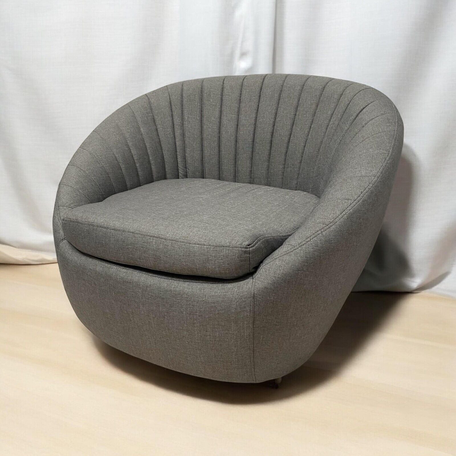 Durable Grey Linen Tub Swivel Dining Chair with Padded Seat for Bedroom, Office