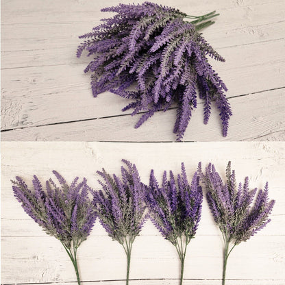 Artificial Lavender Flowers in Bundles Fake Silk Faux Lavender Plant Wooden Pots