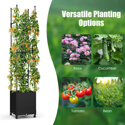 219 Cm Raised Garden Bed with Trellis and Wheels for Climbing Plants