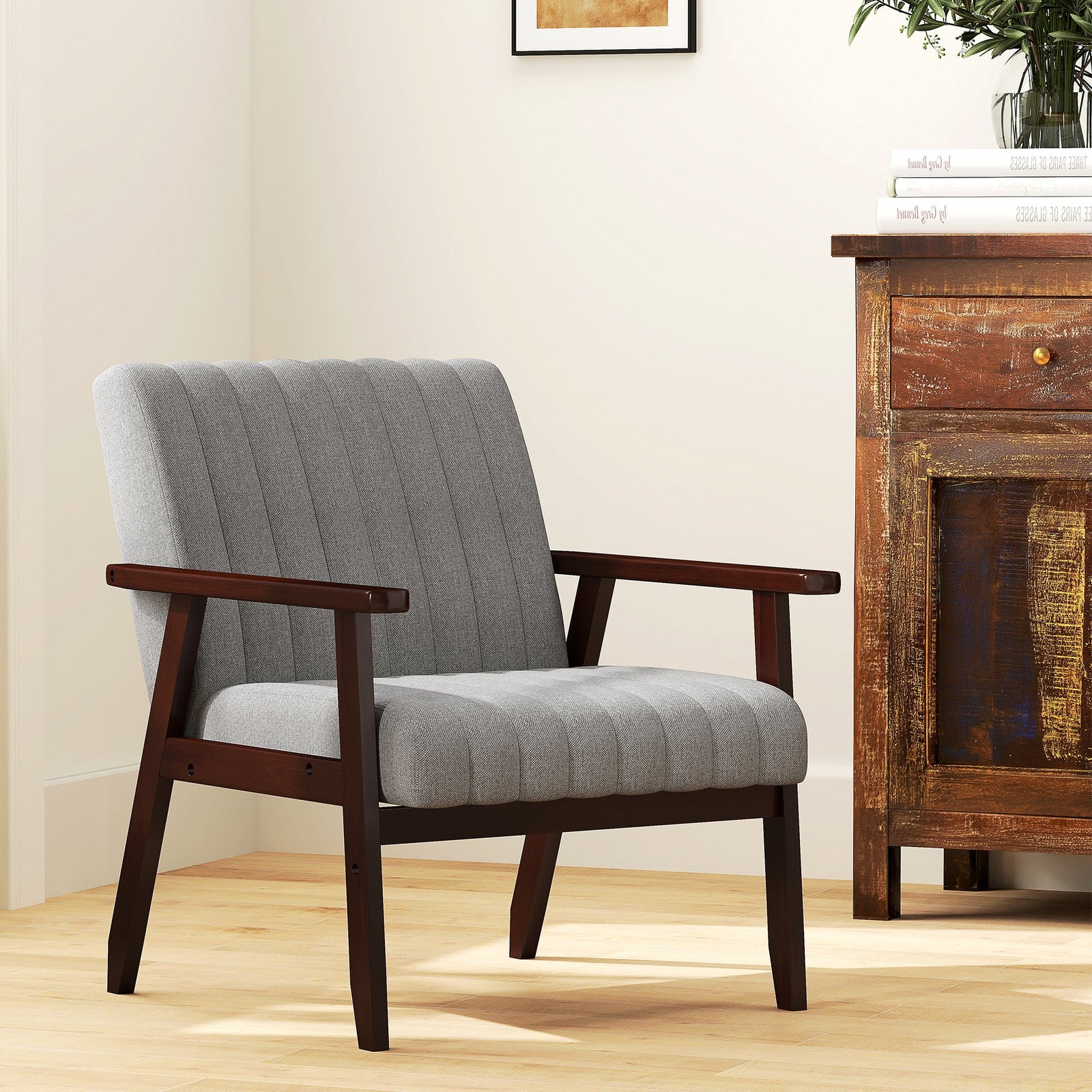 HOMCOM Modern Accent Chair Upholstered Armchair for Bedroom Living Room Grey