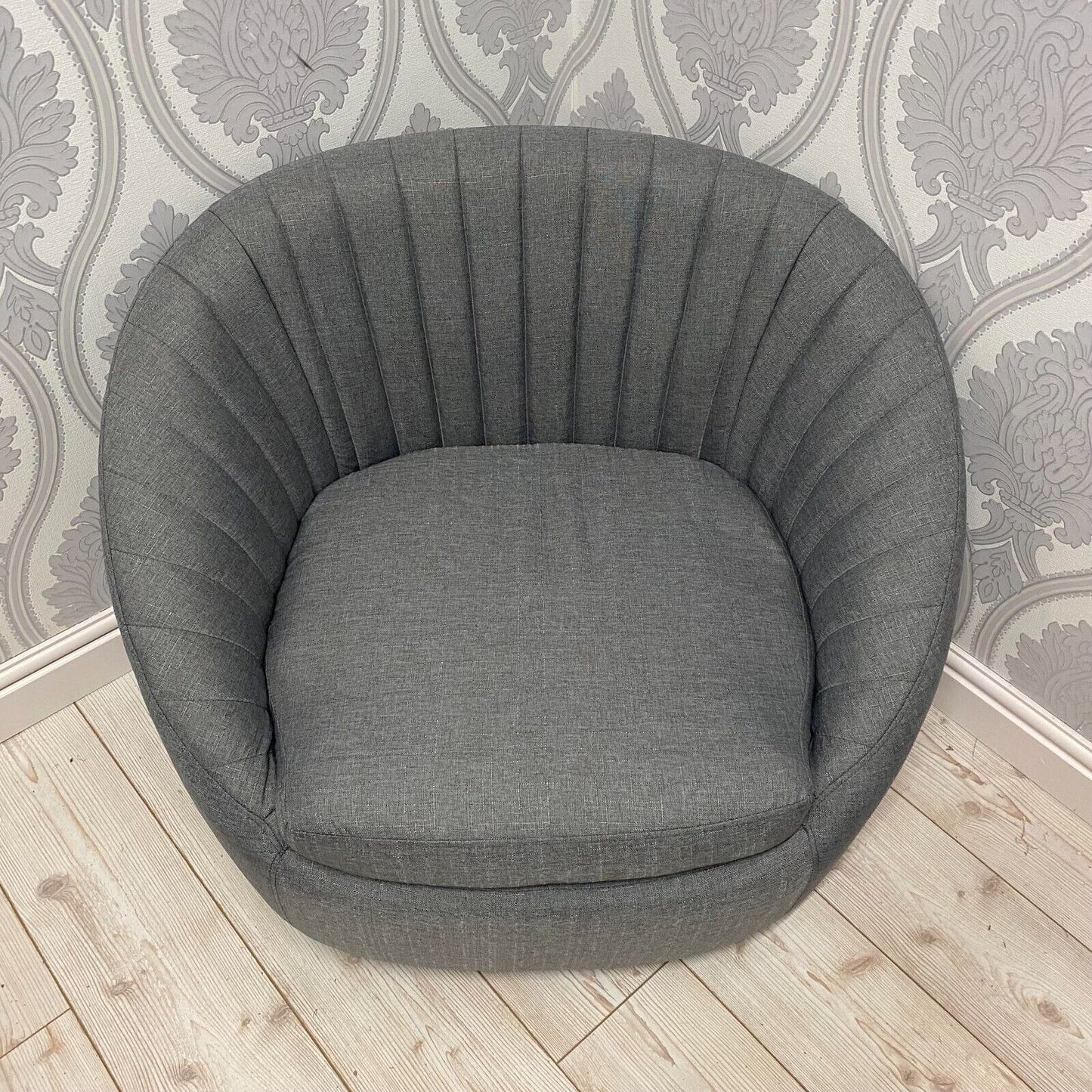 Durable Grey Linen Tub Swivel Dining Chair with Padded Seat for Bedroom, Office
