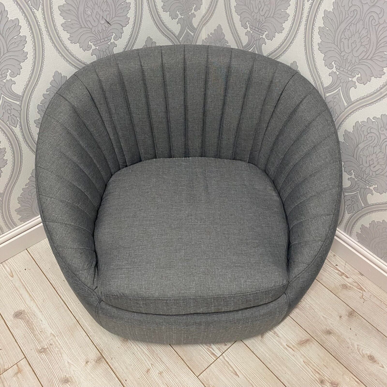 Durable Grey Linen Tub Swivel Dining Chair with Padded Seat for Bedroom, Office